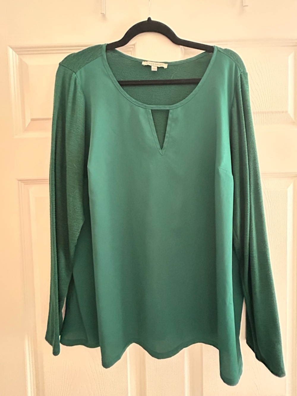 41 Hawthorn Teal Green Long-Sleeve Keyhole Blouse